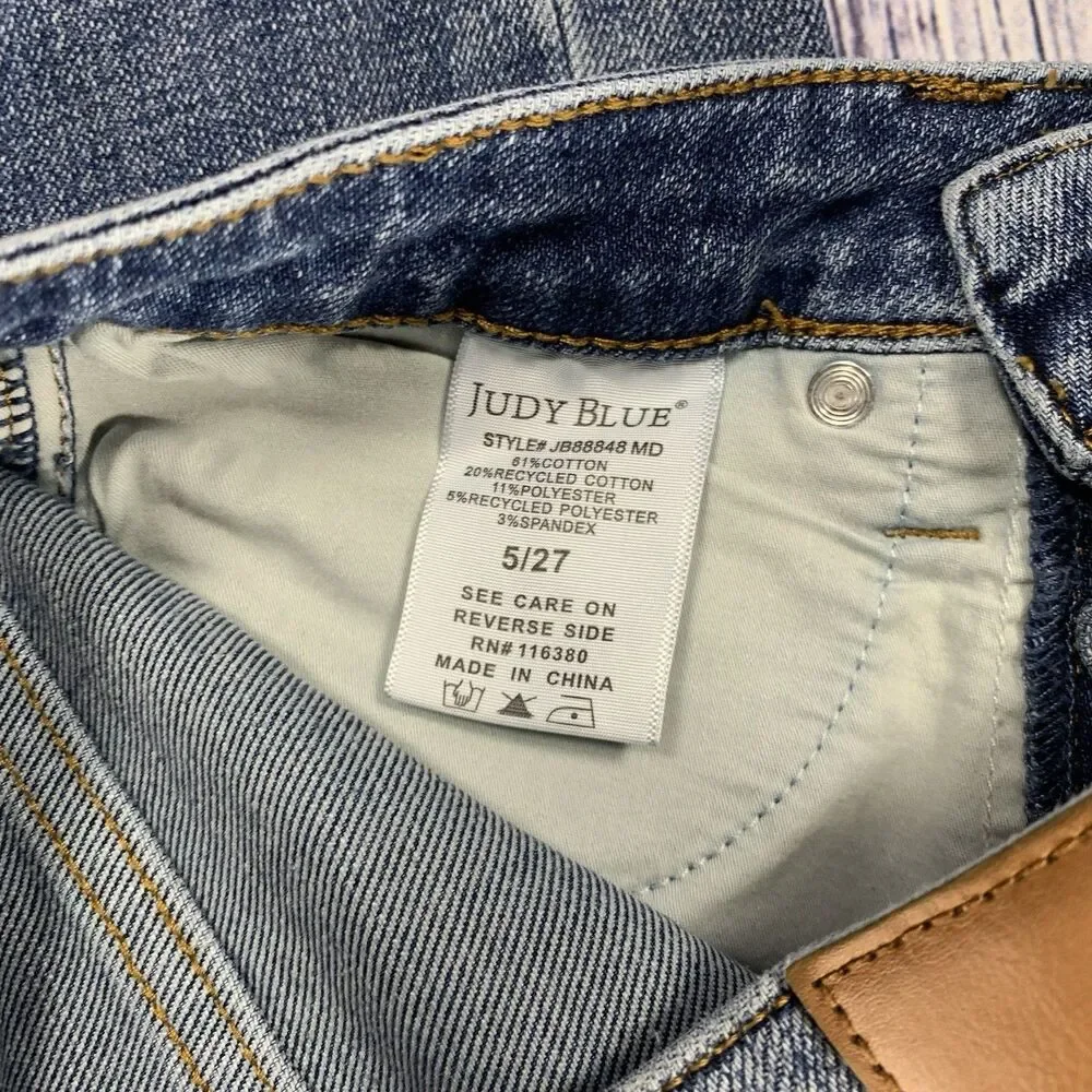 Judy Blue High Waist Tummy Control Raw Hem Straight Leg Jeans 88848 Size 5/27